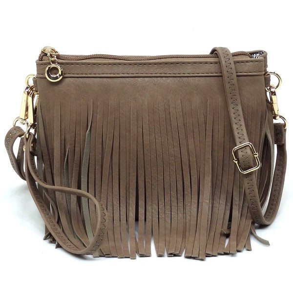 Western Fringe Clutch Cross Body Bag – Denim – One