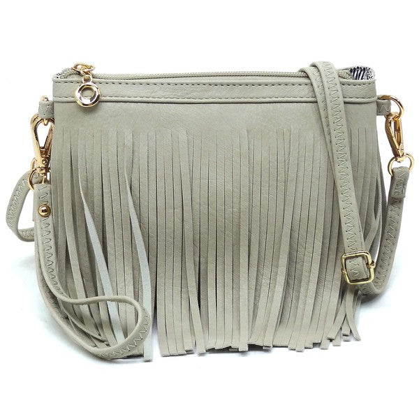Western Fringe Clutch Cross Body Bag – Stone – One