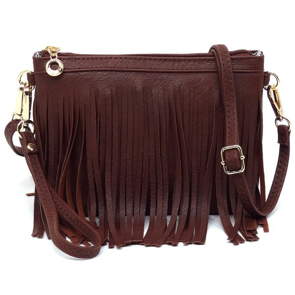 Western Fringe Clutch Cross Body Bag – Mustard – One