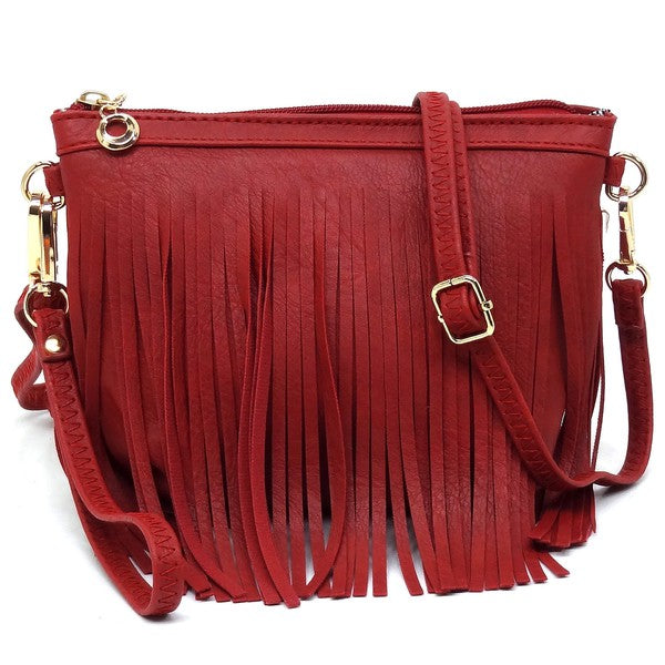Western Fringe Clutch Cross Body Bag – Red – One
