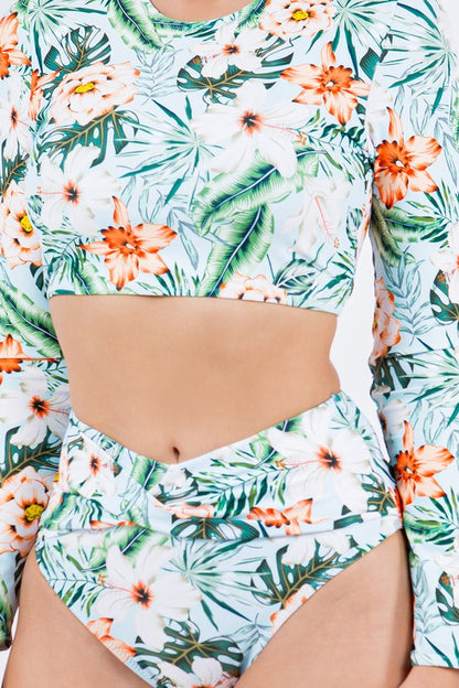 Two Piece Floral Print with Long Sleeve Bikini