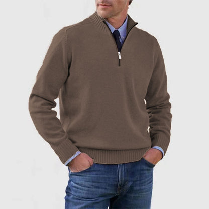 Men's Stand Collar Zipper Sweater Winter Fashion Solid Color Long Sleeve Knitted Top Clothing - The Dock Drop