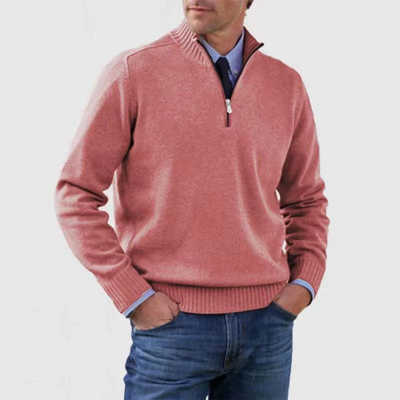 Men's Stand Collar Zipper Sweater Winter Fashion Solid Color Long Sleeve Knitted Top Clothing - The Dock Drop