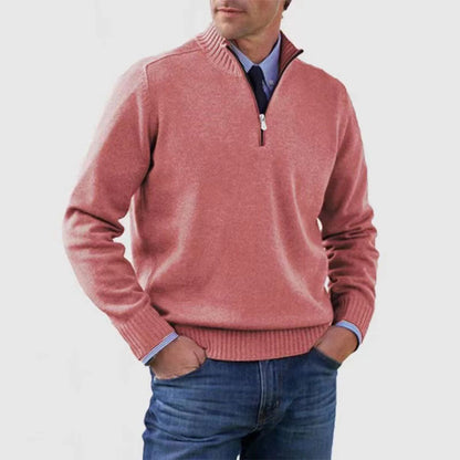 Men's Stand Collar Zipper Sweater Winter Fashion Solid Color Long Sleeve Knitted Top Clothing - The Dock Drop