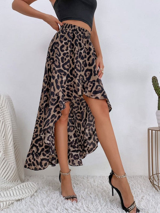 High Low Ruffle Skirt – Brown Leopard – S