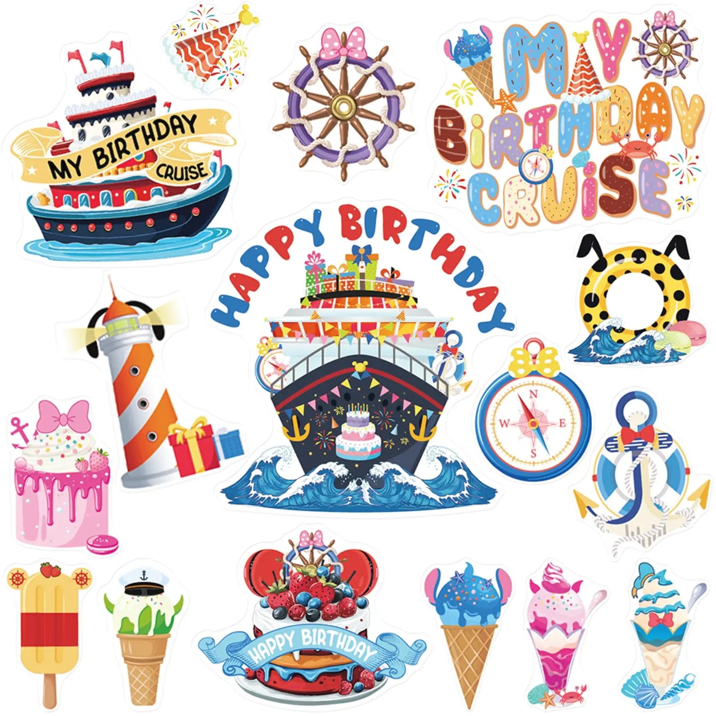 16 Pcs Birthday Cruise Door Magnets Decorations