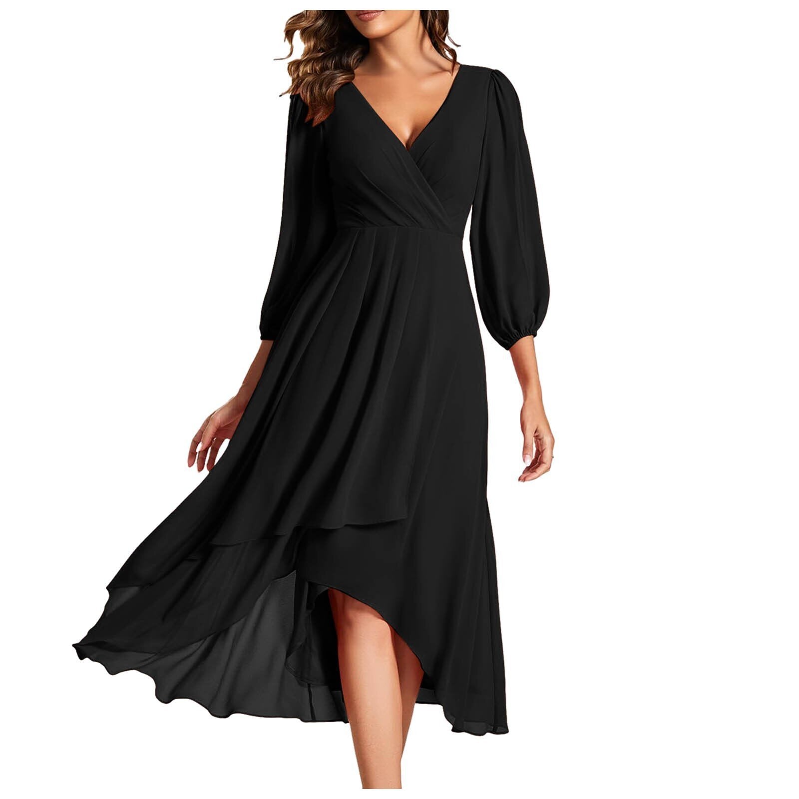 Women’s V-Neck Layered Maxi Dress – Long Sleeve, Flowy Evening Style - The Dock Drop