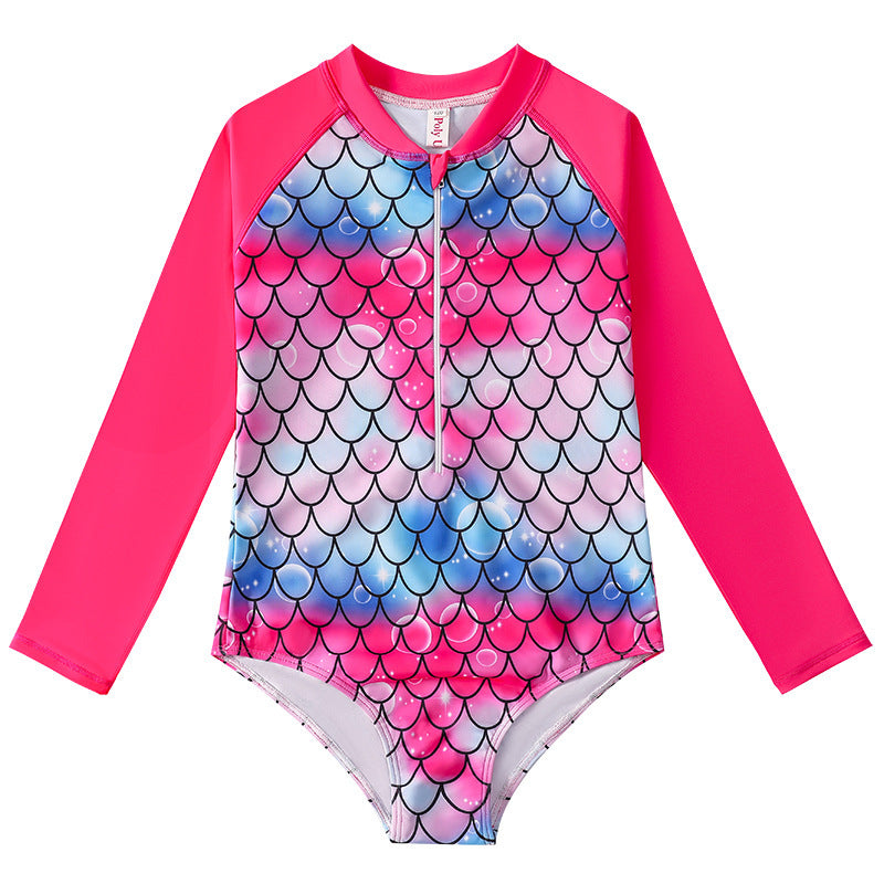 Kids’ Mermaid Long-Sleeve Swimsuit – UV Protection One-Piece - The Dock Drop