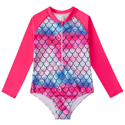 Kids’ Mermaid Long-Sleeve Swimsuit – UV Protection One-Piece - The Dock Drop