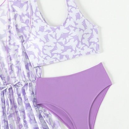 Kids 3-Piece Swimsuit Set – Rash guard, Bottoms & Matching Cover-Up