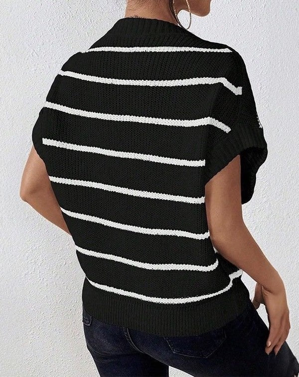 Miss Sparkling |striped Sleeveless Sweater – Black – L