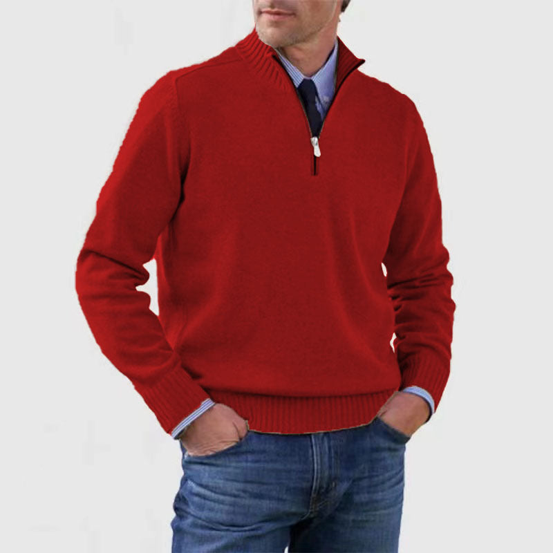 Men's Stand Collar Zipper Sweater Winter Fashion Solid Color Long Sleeve Knitted Top Clothing - The Dock Drop