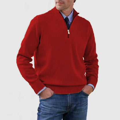 Men's Stand Collar Zipper Sweater Winter Fashion Solid Color Long Sleeve Knitted Top Clothing - The Dock Drop