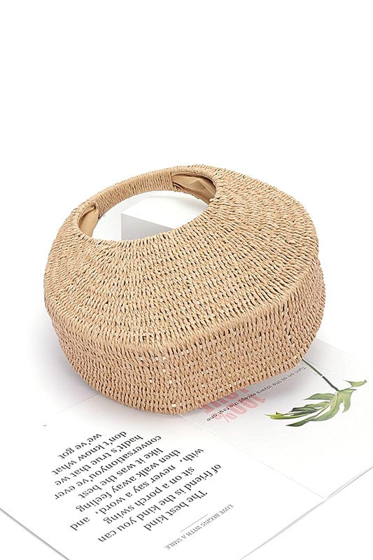 Faux Straw Wicker Moon Bag