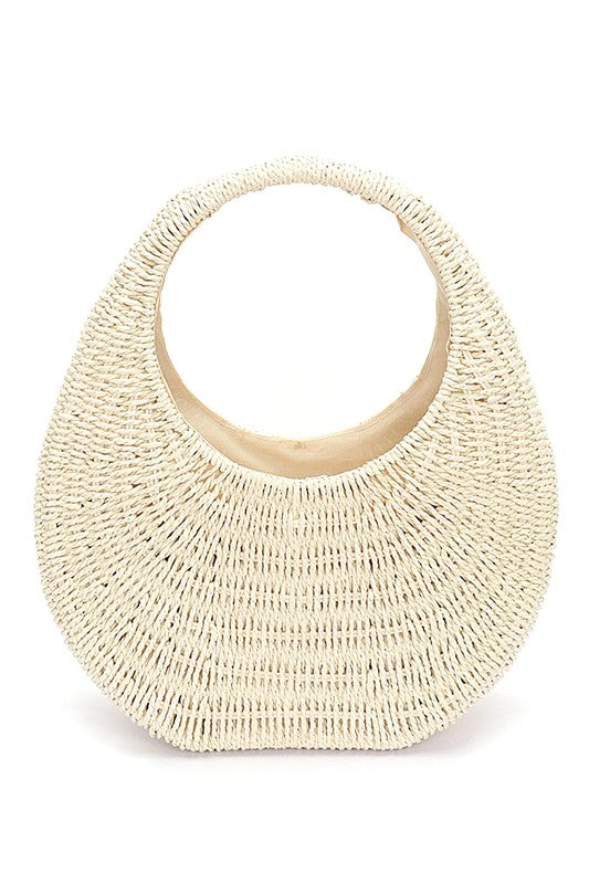 Faux Straw Wicker Moon Bag – Khaki – O/S