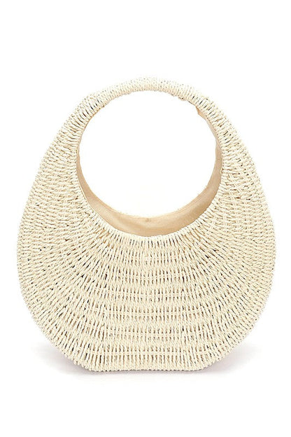 Faux Straw Wicker Moon Bag – Khaki – O/S