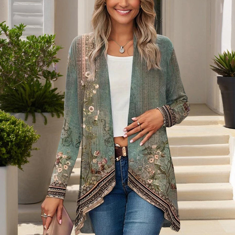 Women’s Printed Open-Front Cardigan – Lightweight, Asymmetrical Hem - The Dock Drop