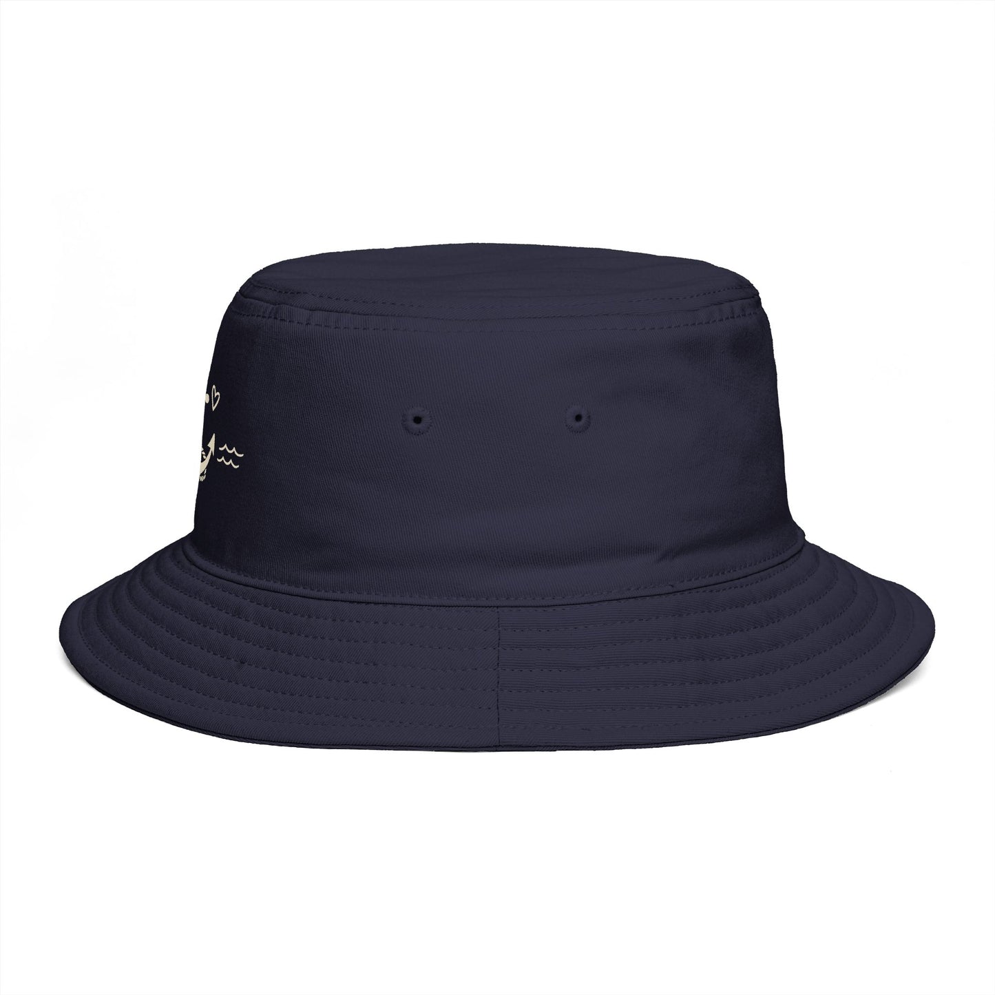 Nautical Anchor Bucket Hat — Embroidered Anchor with Waves & Heart