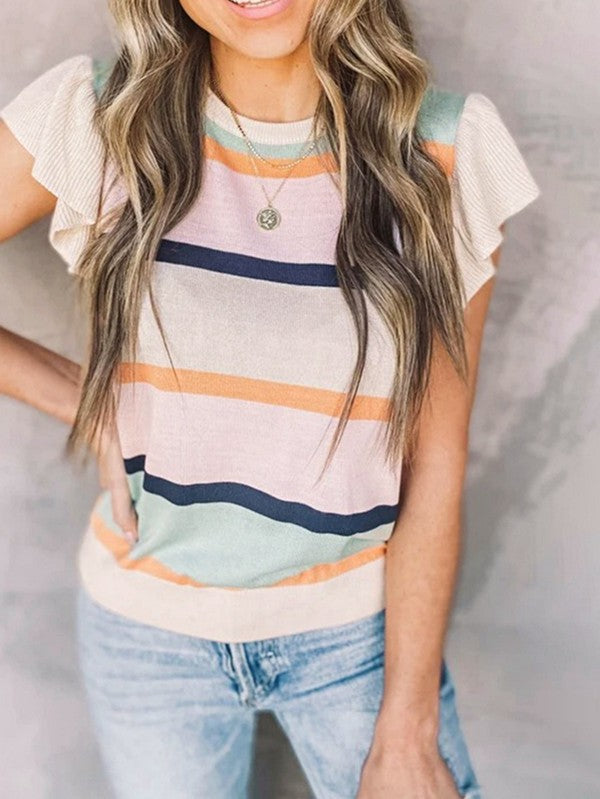 Striped Colorblock Knit Top – Multicolor – L