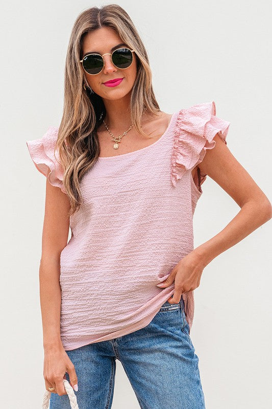 Textured Bow Knot Frilled Butterfly Sleeve Blouse