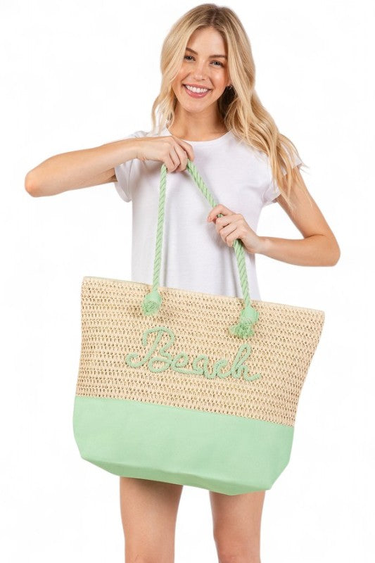 BEACH Crochet Summer Tote – Green – O/S