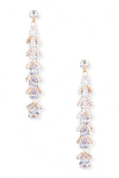 Mix CZ Long Drop Earrings Earrings – Gold/clear – O/S