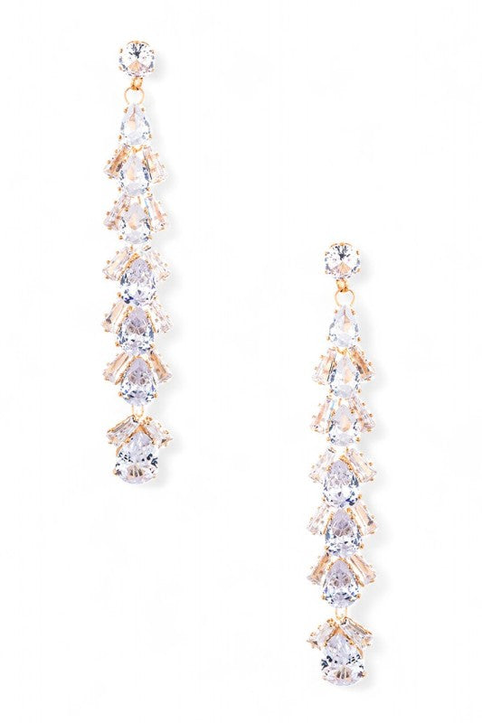 Mix CZ Long Drop Earrings Earrings – Gold/clear – O/S