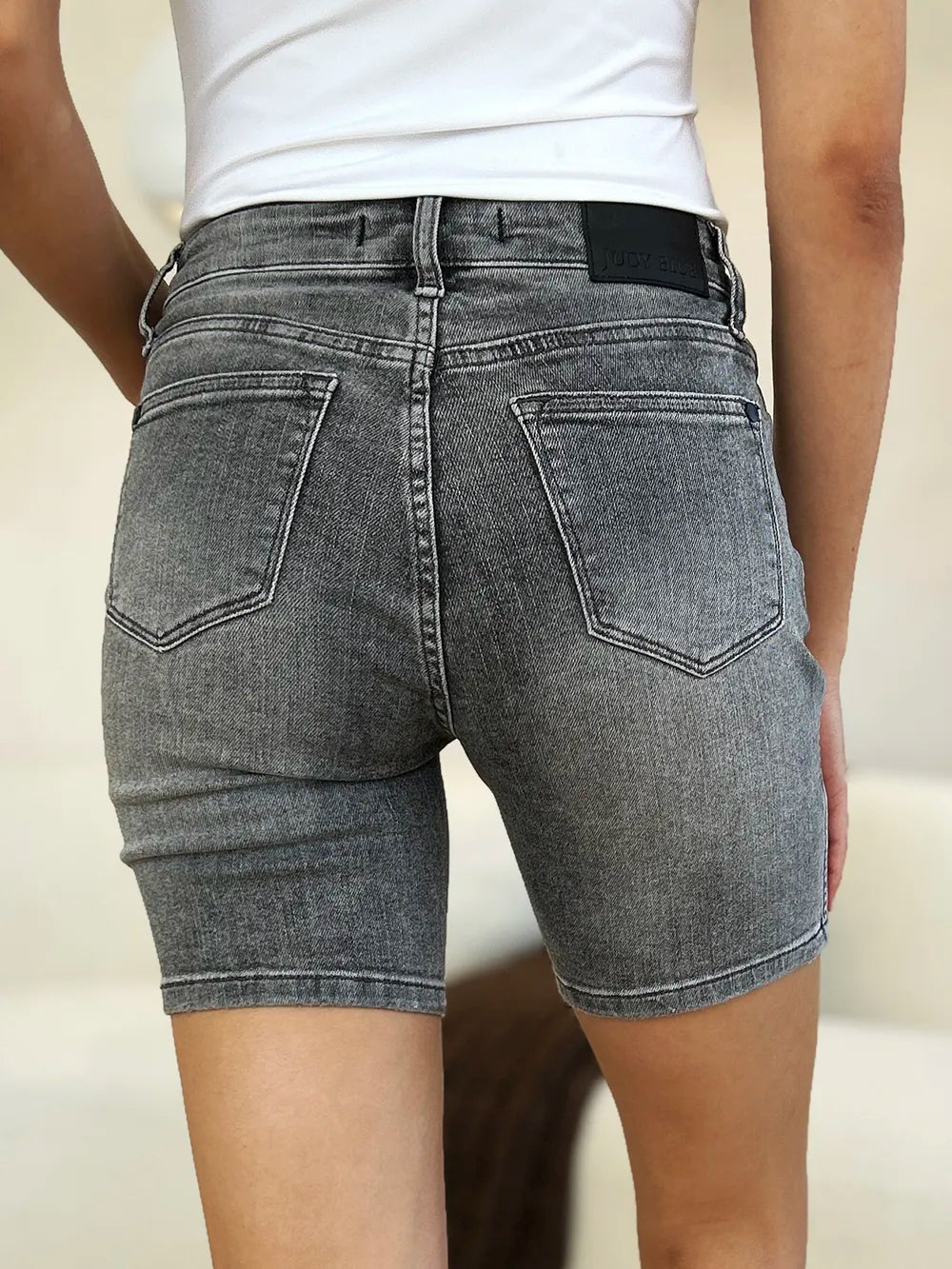 Judy Blue Full Size High Waist Washed Denim Shorts – Grey – 1XL