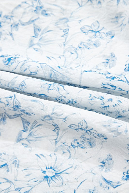 Ribbon Back Blue Floral Viscose Blouse – Blue – L