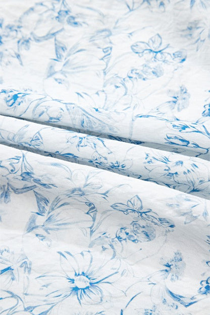 Ribbon Back Blue Floral Viscose Blouse – Blue – L