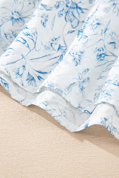 Ribbon Back Blue Floral Viscose Blouse