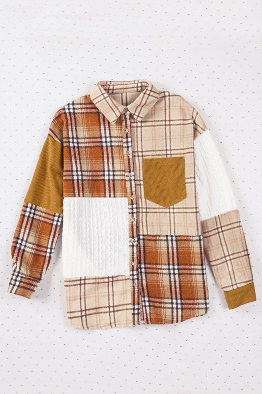 Plaid Color Block Patchwork Jacket with Pocket