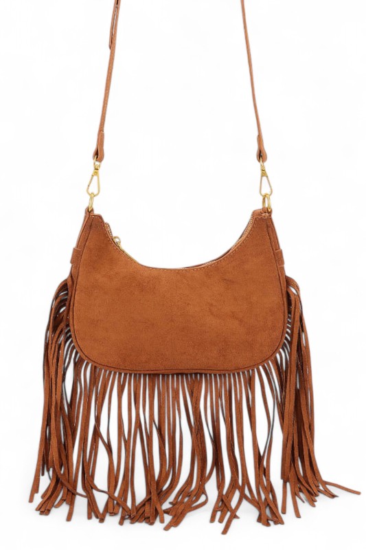 Faux Suede Fringe Boho Crossbody Bag