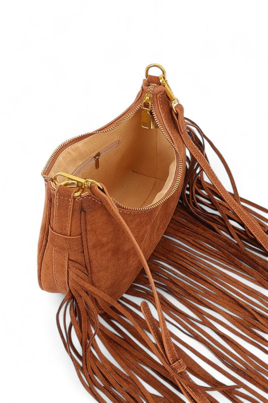 Faux Suede Fringe Boho Crossbody Bag
