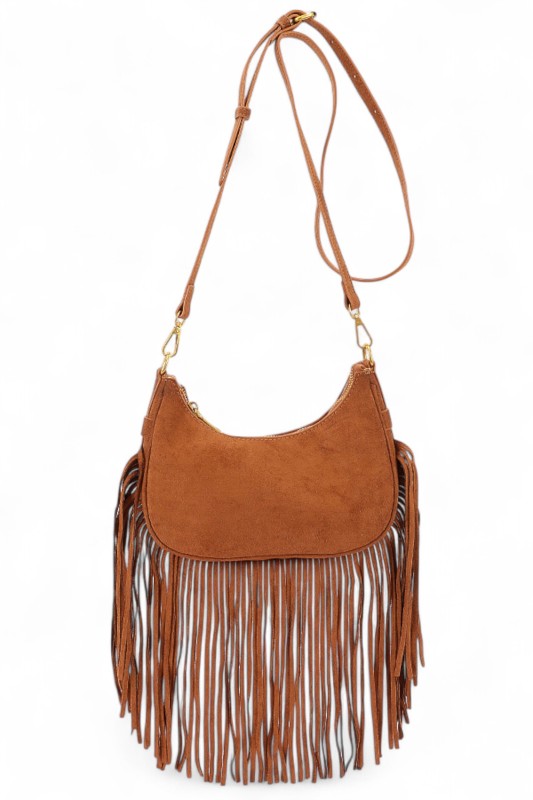 Faux Suede Fringe Boho Crossbody Bag