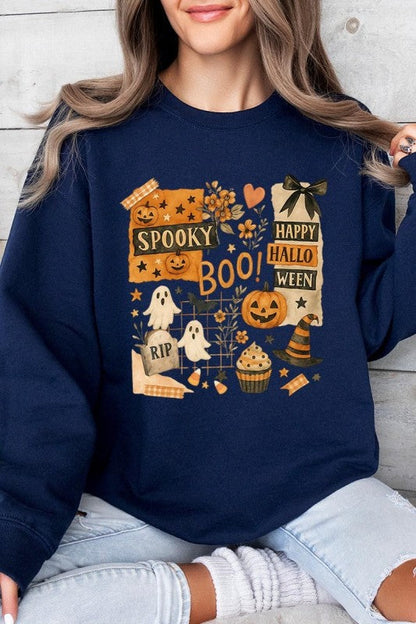 Halloween Collage Graphic Sweatshirt – Maroon – M