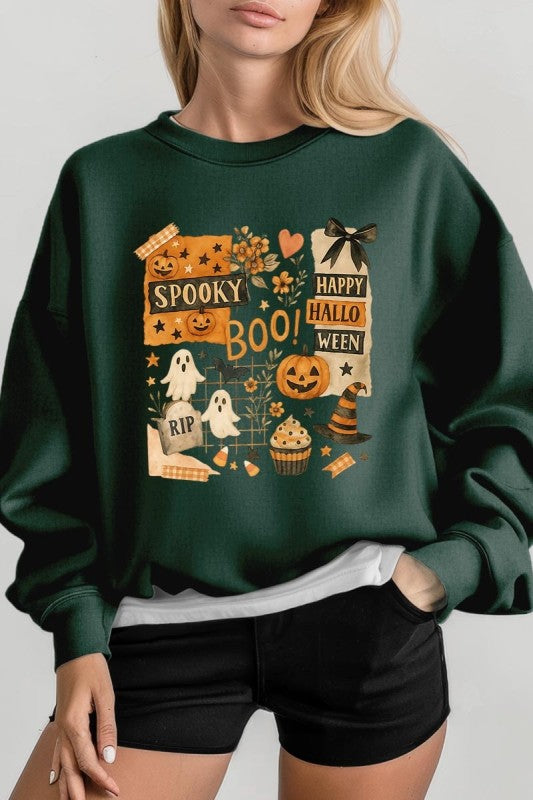 Halloween Collage Graphic Sweatshirt – Maroon – S