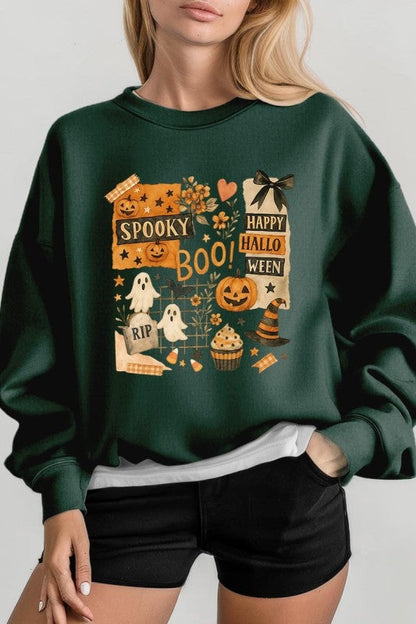 Halloween Collage Graphic Sweatshirt – Maroon – S