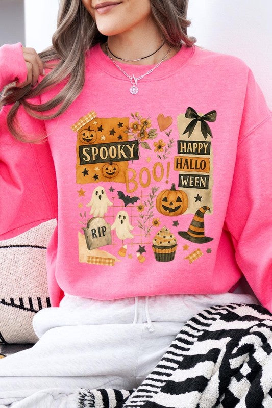 Halloween Collage Graphic Sweatshirt – Maroon – L