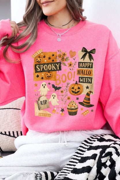 Halloween Collage Graphic Sweatshirt – Maroon – L