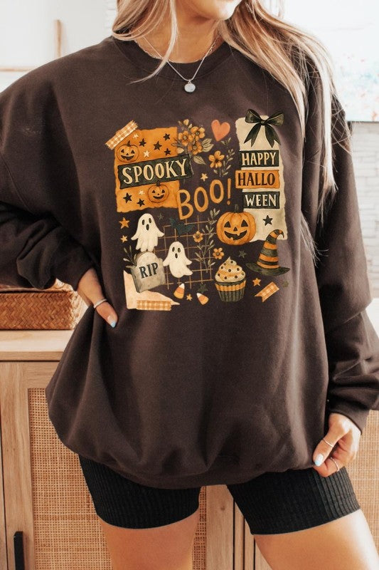Halloween Collage Graphic Sweatshirt – Charcoal – XL