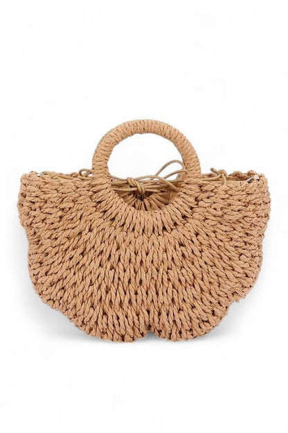 Pearl Raffia Flower Straw Top Handle Bucket Clutch