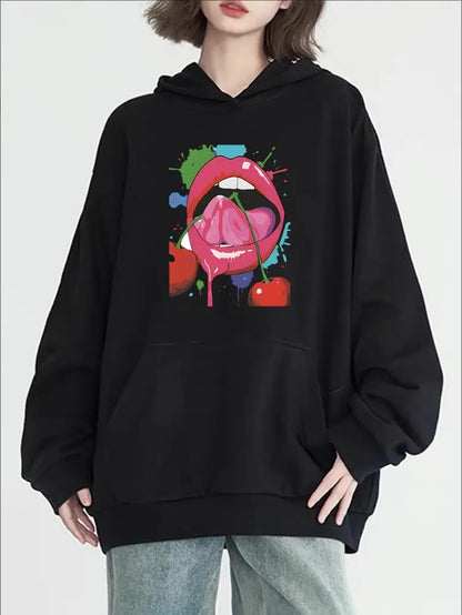 Lip & Cherry Graphic Hoodie – Bold Streetwear Style - The Dock Drop