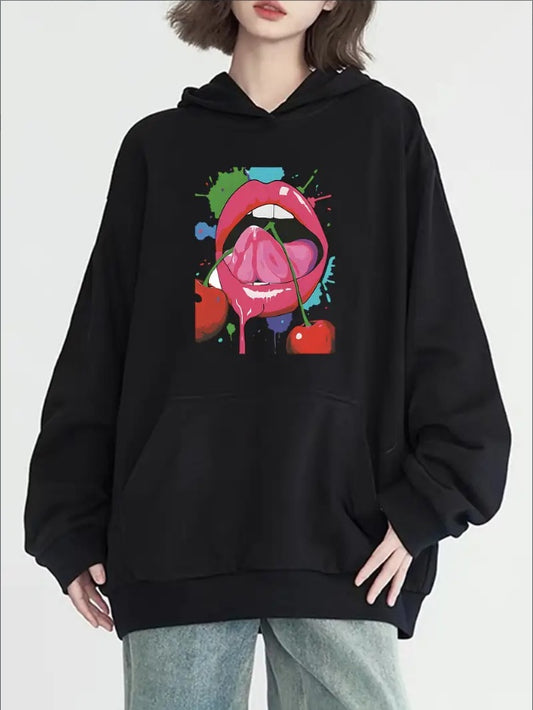 Lip & Cherry Graphic Hoodie – Bold Streetwear Style - The Dock Drop