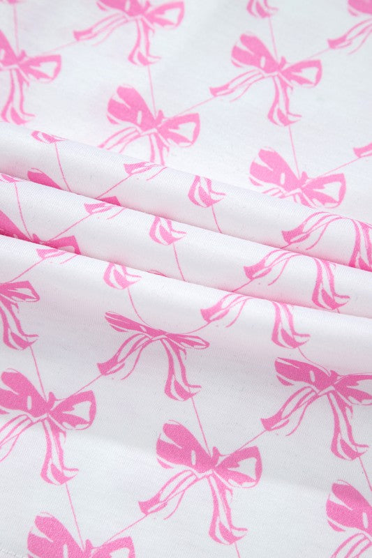 Pink Short Sleeve and Ruffled Shorts Pajama Set