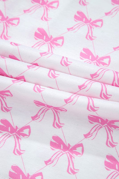 Pink Short Sleeve and Ruffled Shorts Pajama Set