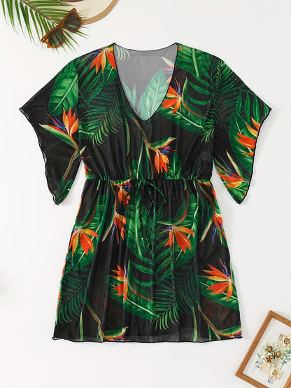 Women’s Tropical Swim Cover-Up – Kimono Sleeve, Lightweight Beach Dress - The Dock Drop