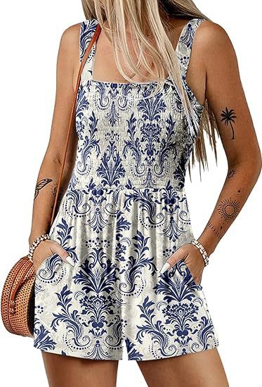ShoreBloom Floral Romper – Sleeveless, Pockets, Beach-Ready - The Dock Drop