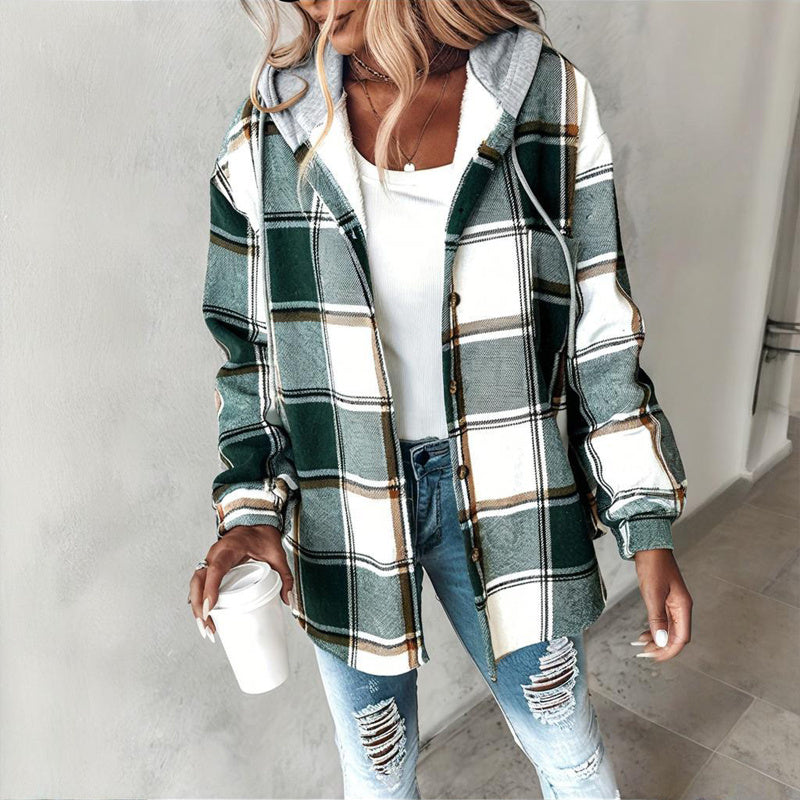 Coastal Plaid Drawstring Hoodie Shirt