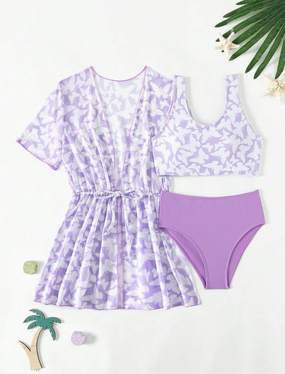 Kids 3-Piece Swimsuit Set – Rash guard, Bottoms & Matching Cover-Up